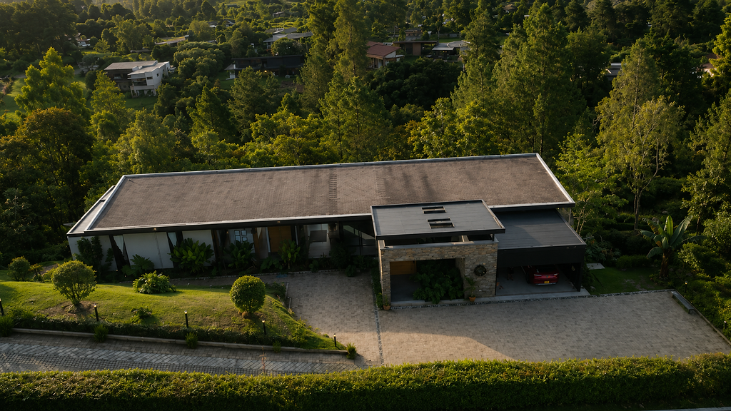 Aerial view of luxury residence in Monte Sereno with mountain backdrop